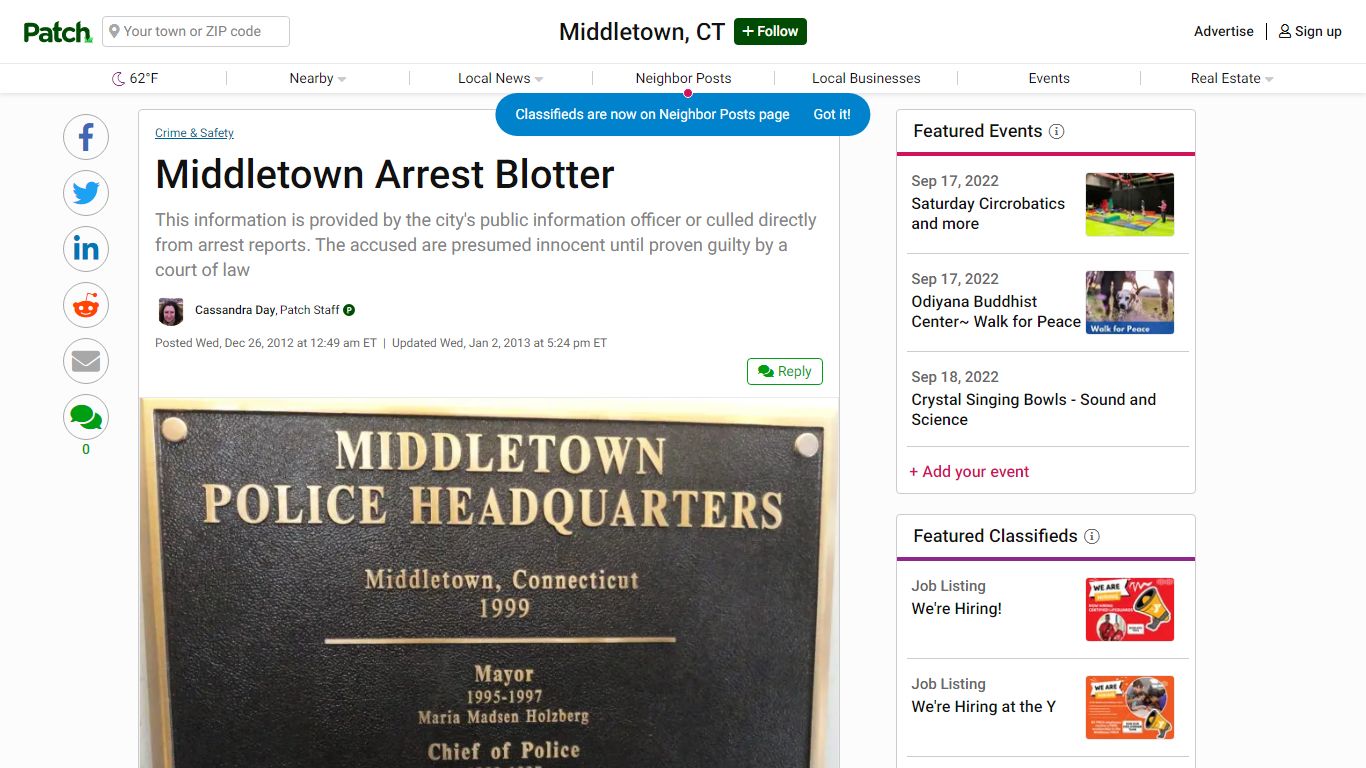 Middletown Arrest Blotter | Middletown, CT Patch